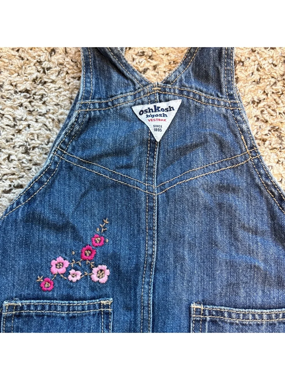 Vintage OshKosh B’Gosh Overalls 24 Months Floral Embroidered Denim Girls 90s Y2K
